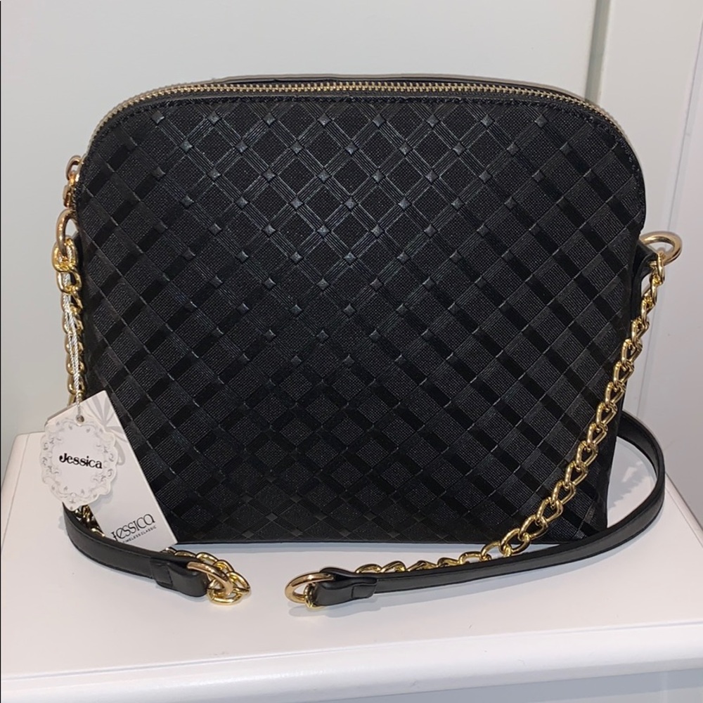 Black hand bag with gold chain NWT